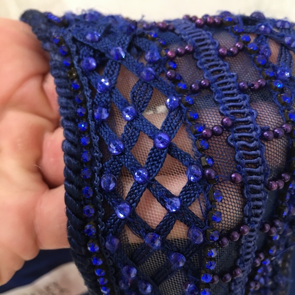 BADGLEY MISCHKA {6} Cocktail Dress Blue Beaded ⭐️HP⭐️ - Picture 8 of 14